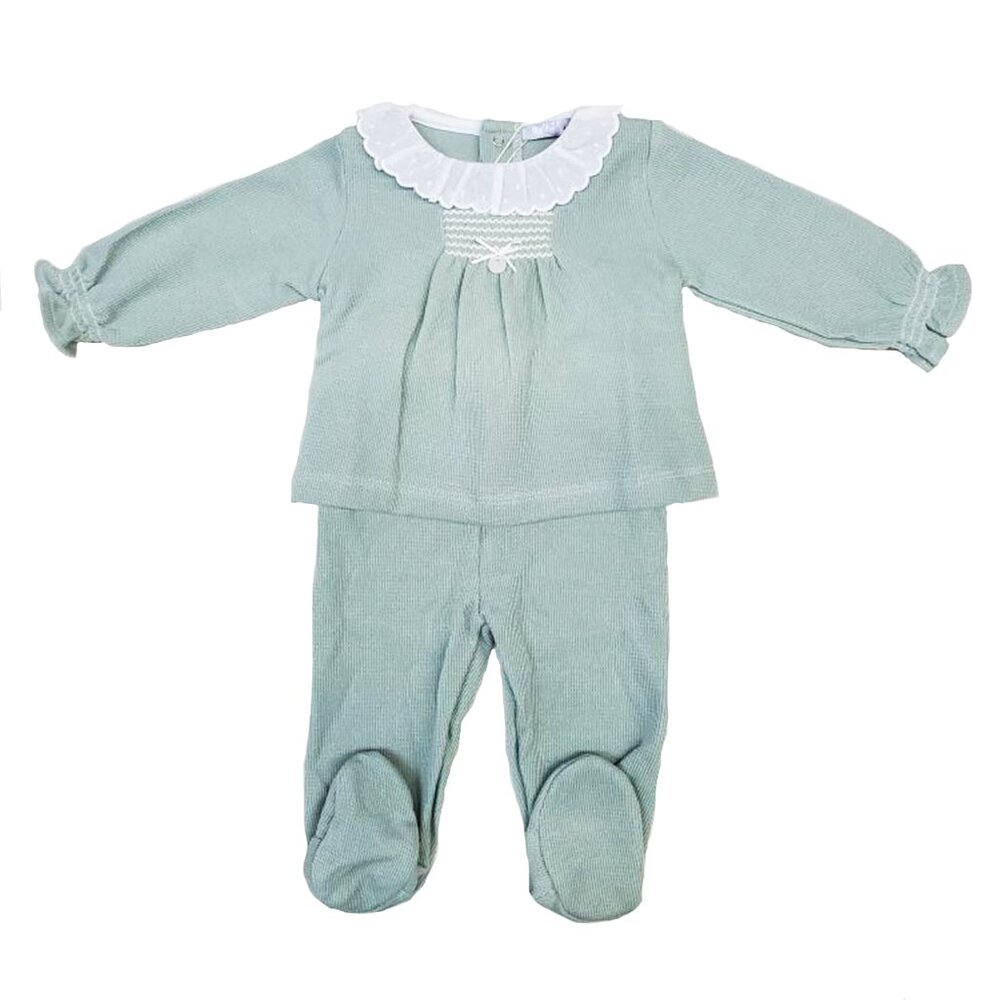 Babidu Canutillo Volante Shirt and Footie Pant Set - Green - NEW